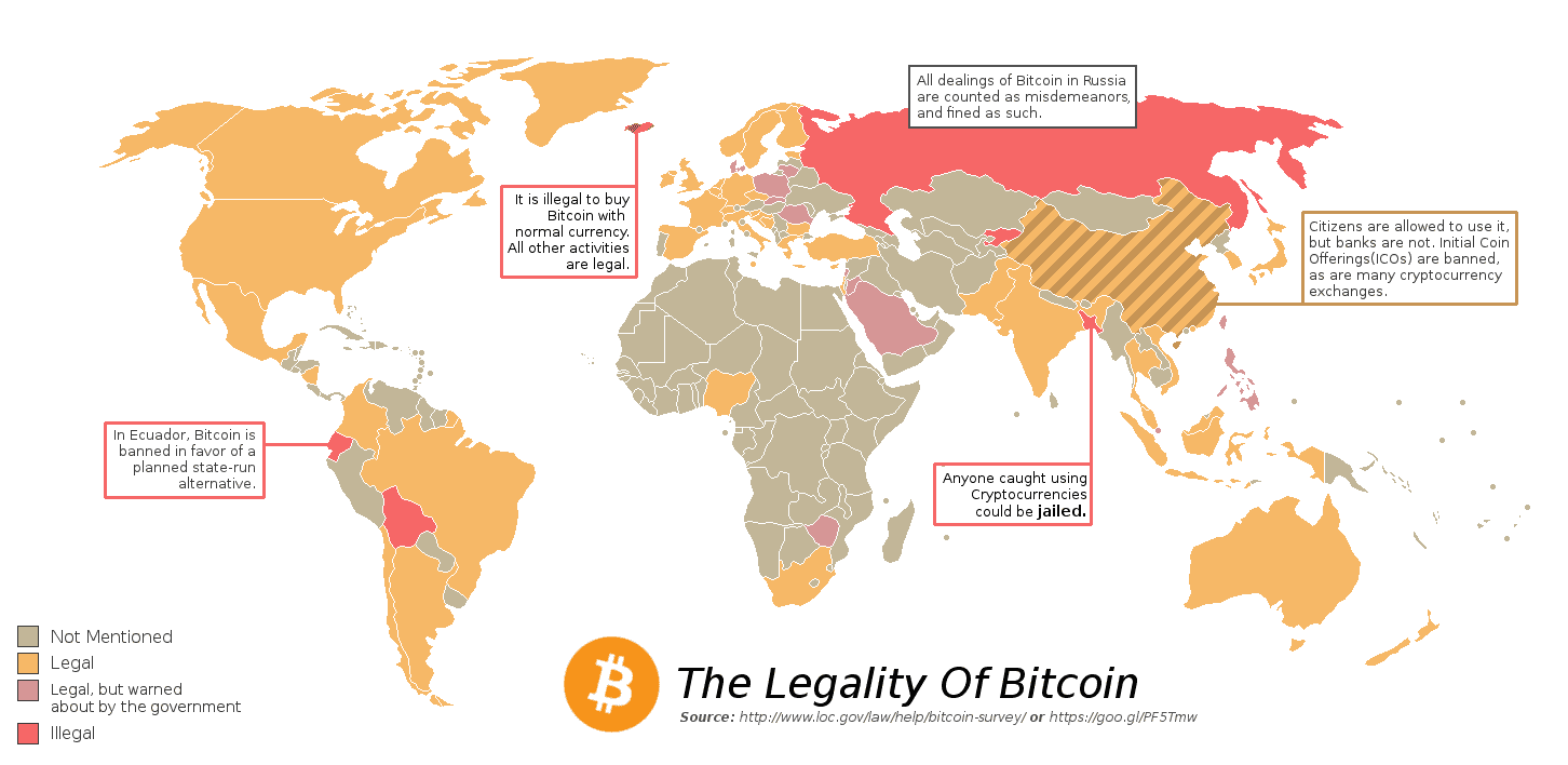 Map of the legality of Bitcoin
