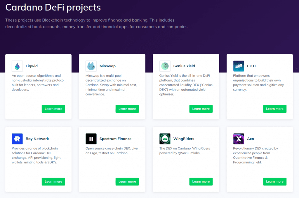 Cardano DeFi Projects