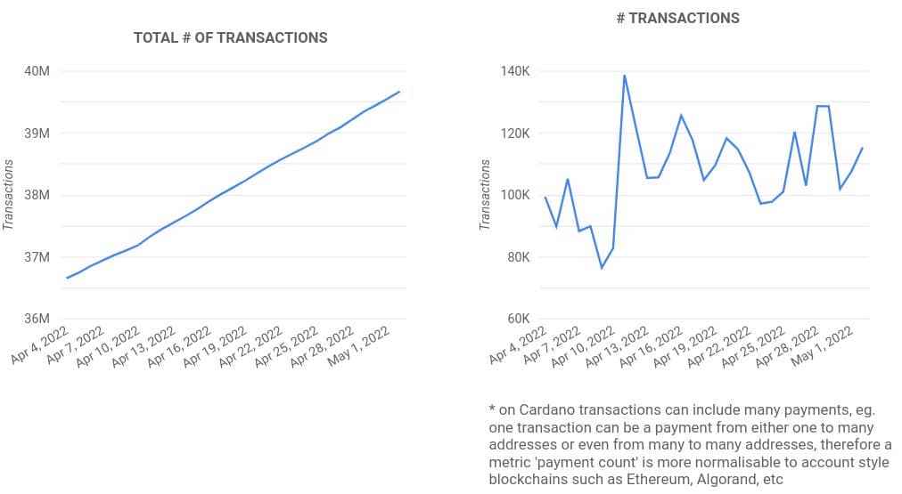 Cardano transaction metrics during April 2022